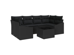 Conjunto 7 Sofá De Jardim Vidaxl Preto Vime Pe (55 X 55 X 37 Cm)