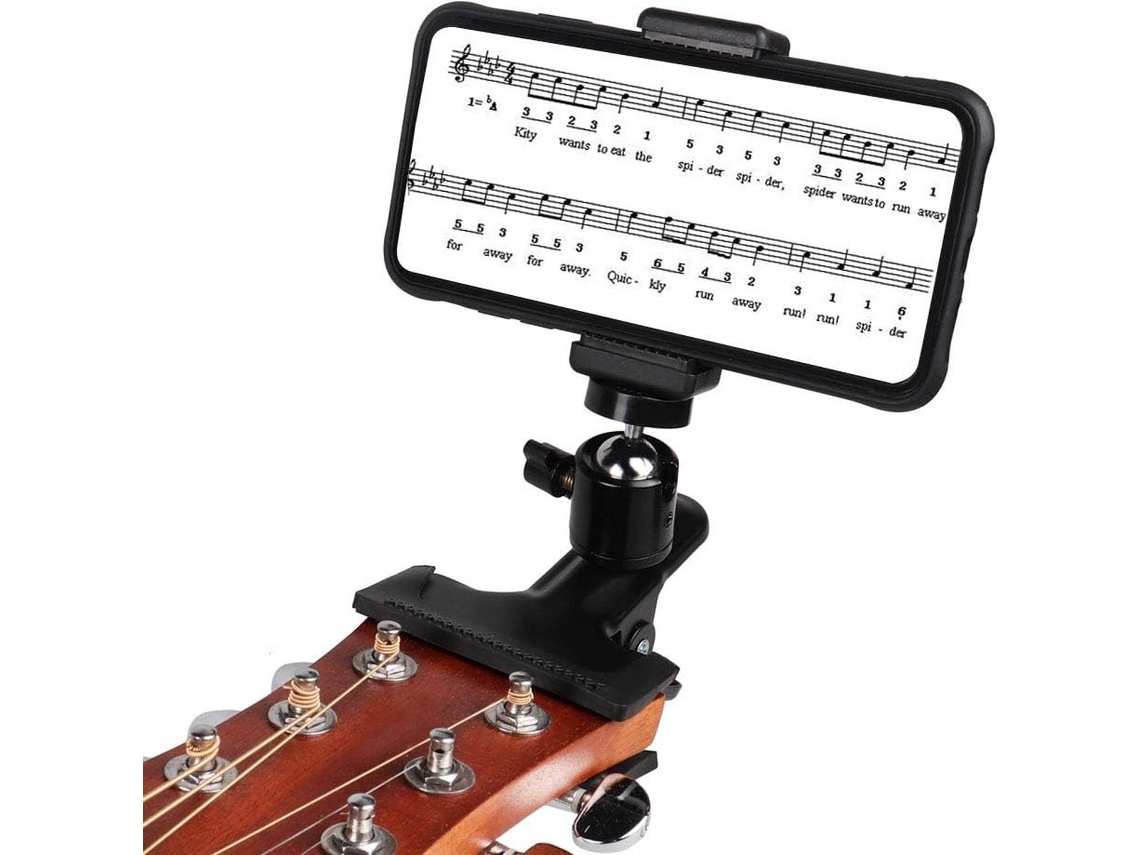 Suporte Giratório 360° Para Telemóvel Em Guitarra Live Compatível Com Iphone E Samsung