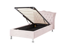Cama Baú Estofada Chesterfield Em Veludo Beliani Metz De Veludo Rosa Pastel 90x200