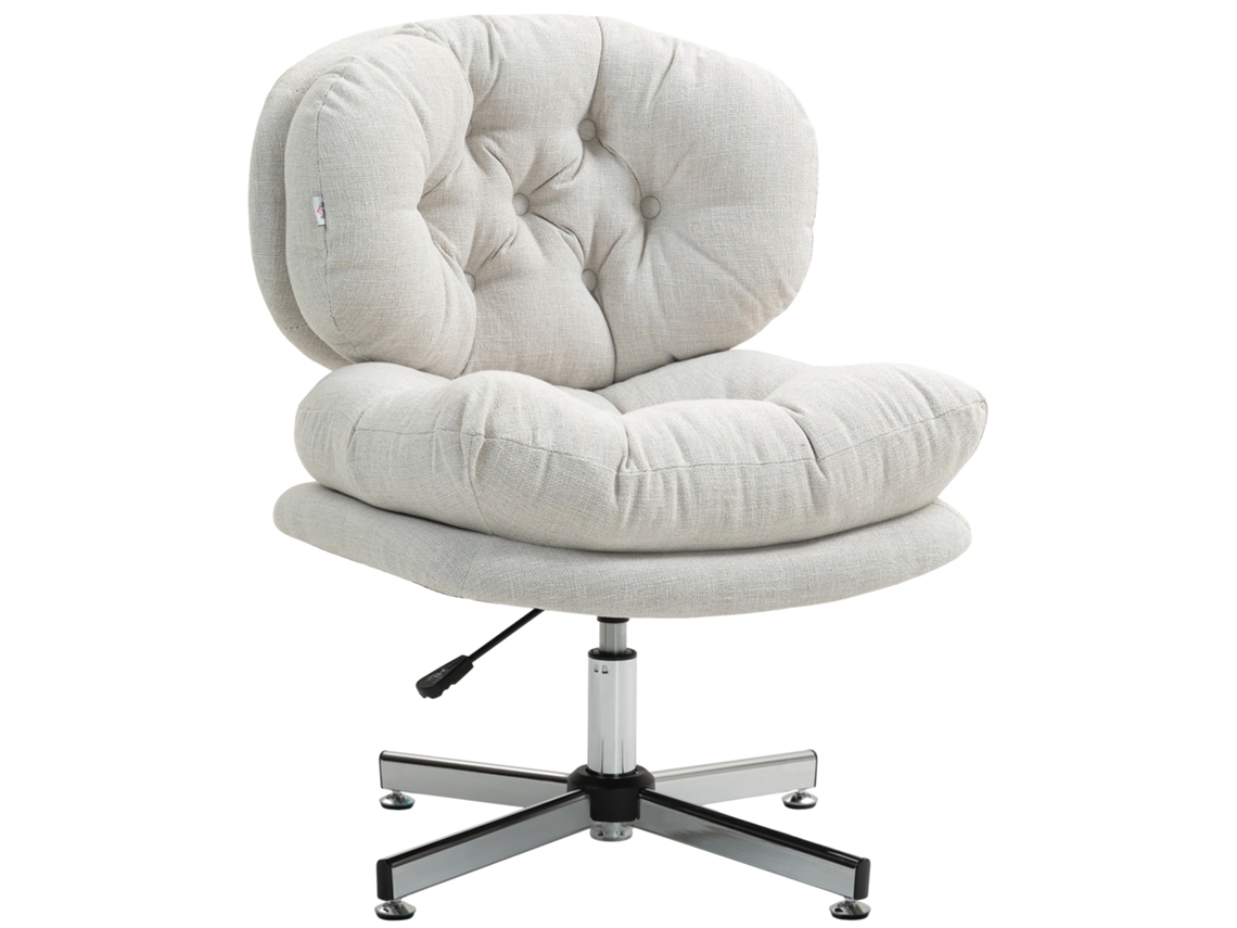 Cadeira De Escritório Sem Braços, Cadeira De Mesa Confortável Com Assento Acolchoado E Altura Ajustável, Branco Creme