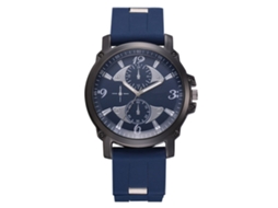 Relógio de pulso masculino com pulseira de silicone e mostrador numérico azul clássico.