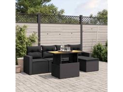 Vidaxl 6 Pcs Conjunto Sofás De Jardim C/ Almofadões Vime Pe Preto