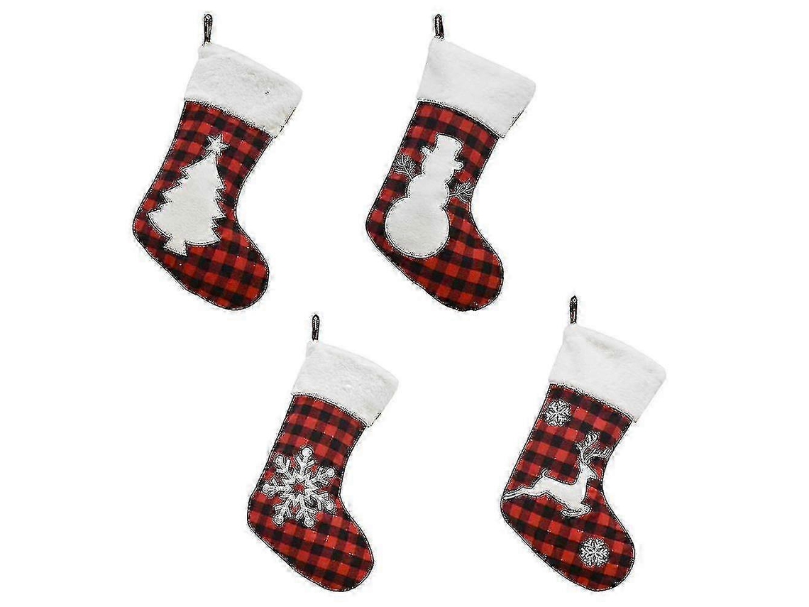 Meias De Natal Xadrez Pretas E Vermelhas Artigos Para Decoração De Natal Olysi Shop