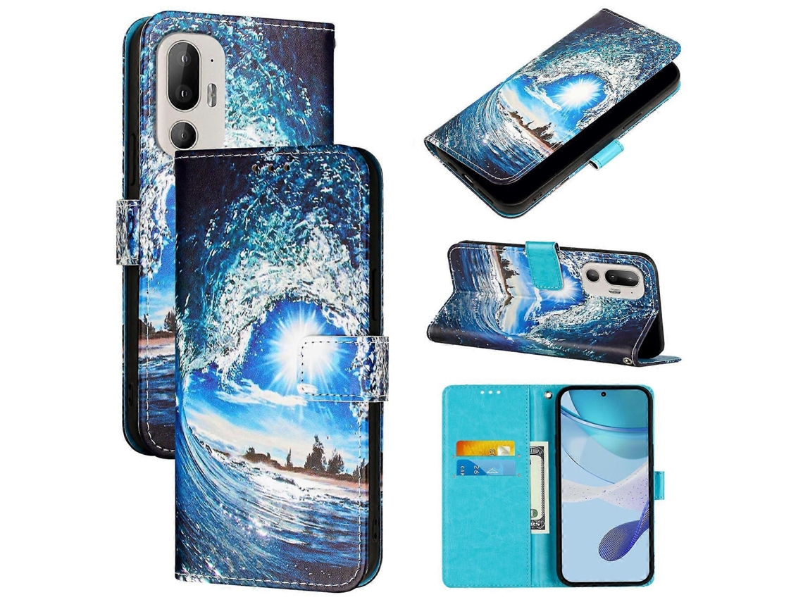 Capa De Couro Com Padrão De Desenho Colorido E Trama Lisa Para Htc U24 Pro