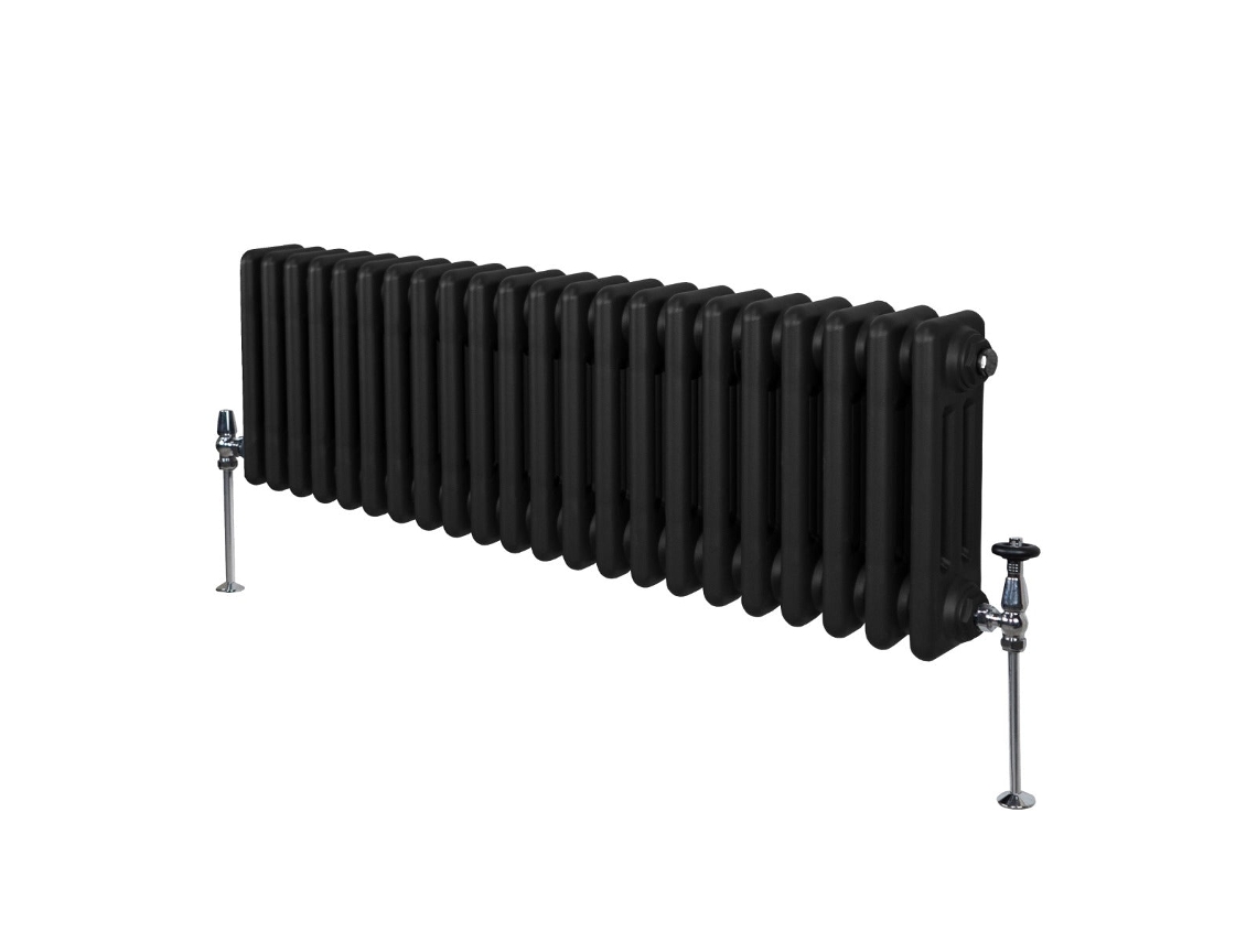 Radiador Horizontal Tradicional De 3 Colunas Em Preto, Aço Carbono 1.5mm, Potência 3057 Btu, Dimensões 300x1012 Mm,