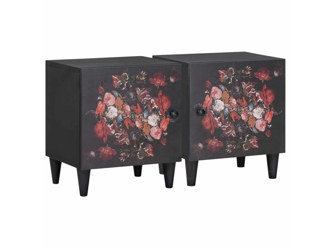 Conjunto 2 Mesa-de-cabeceira Vidaxl Preto Madeira De Mangueira Maciça (40 X 33 X 46 Cm)