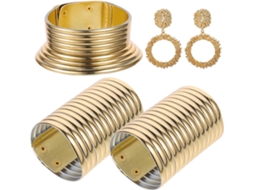 Conjunto De Joias Femininas De 5 Peças Em Metal Dourado: Colares, Pulseiras E Brincos Extravagantes.