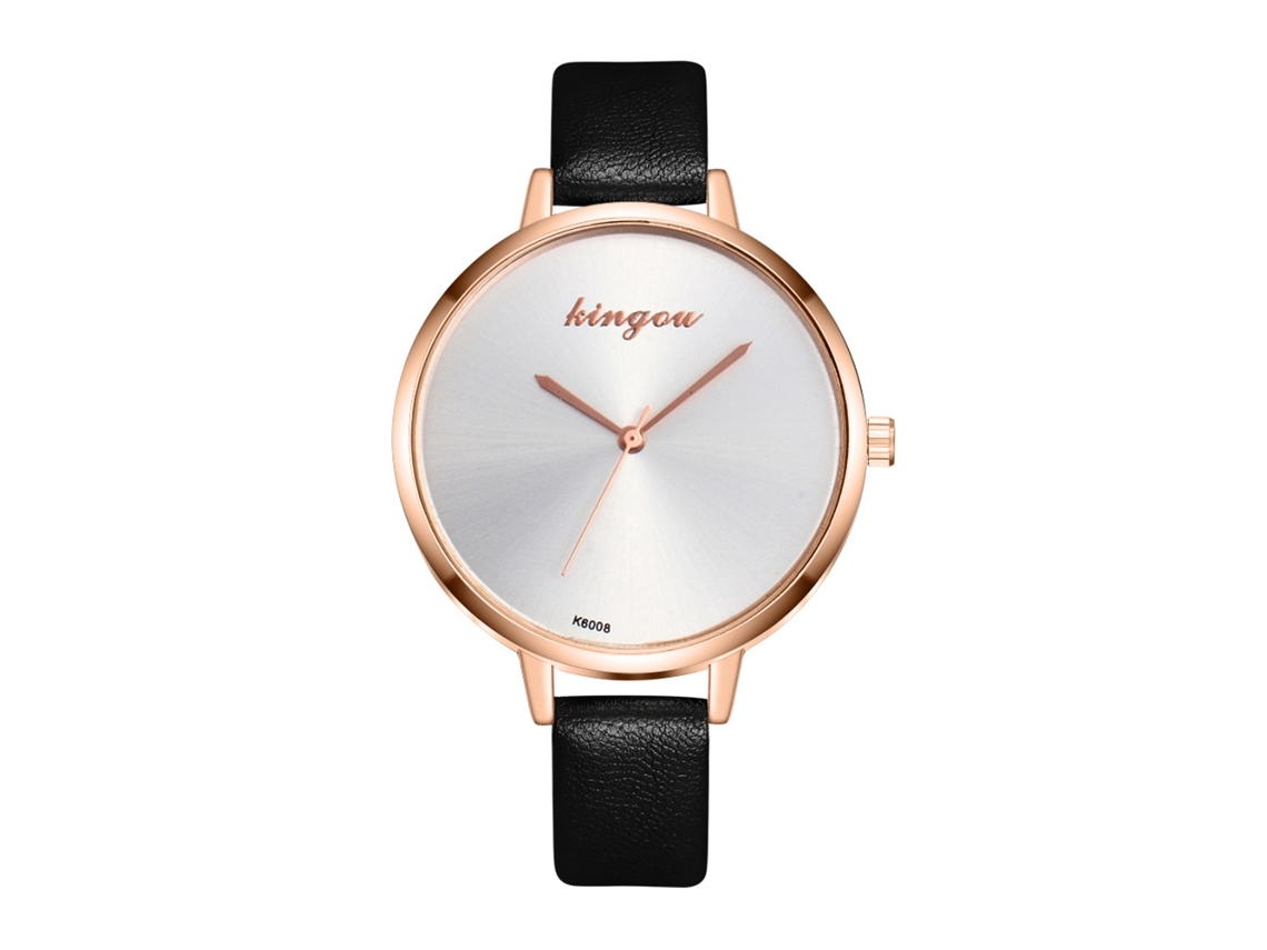 Relógio de Pulso Feminino de Moda com Pulseira Pu Display Analógico Quartz Preto