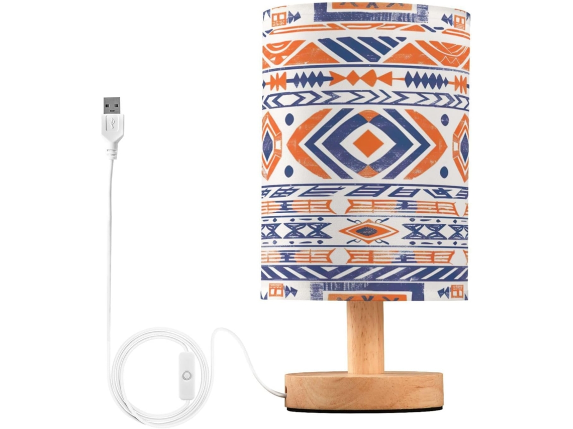 Abajur De Cabeceira Vintage Com Estampa Étnica Para Quarto, Portas De Carregamento Usb C, Luminária De Mesa Cabeceira