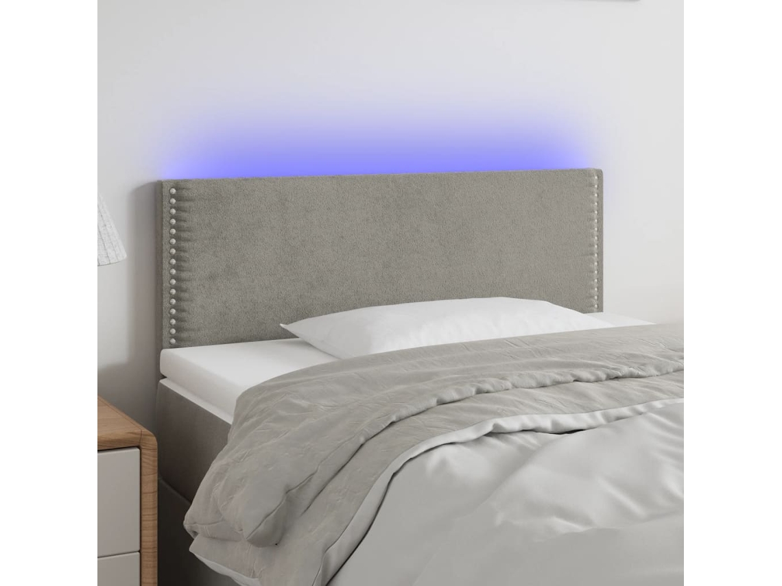 Vidaxl Cabeceira De Cama C/luzes Led Veludo 100x5x78/88 Cm Cinza-claro
