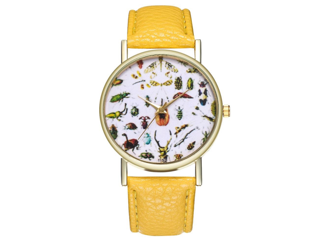 Reloj De Cuarzo Unisex Casual Con Patrones De Insectos Fashionado (amarillo)