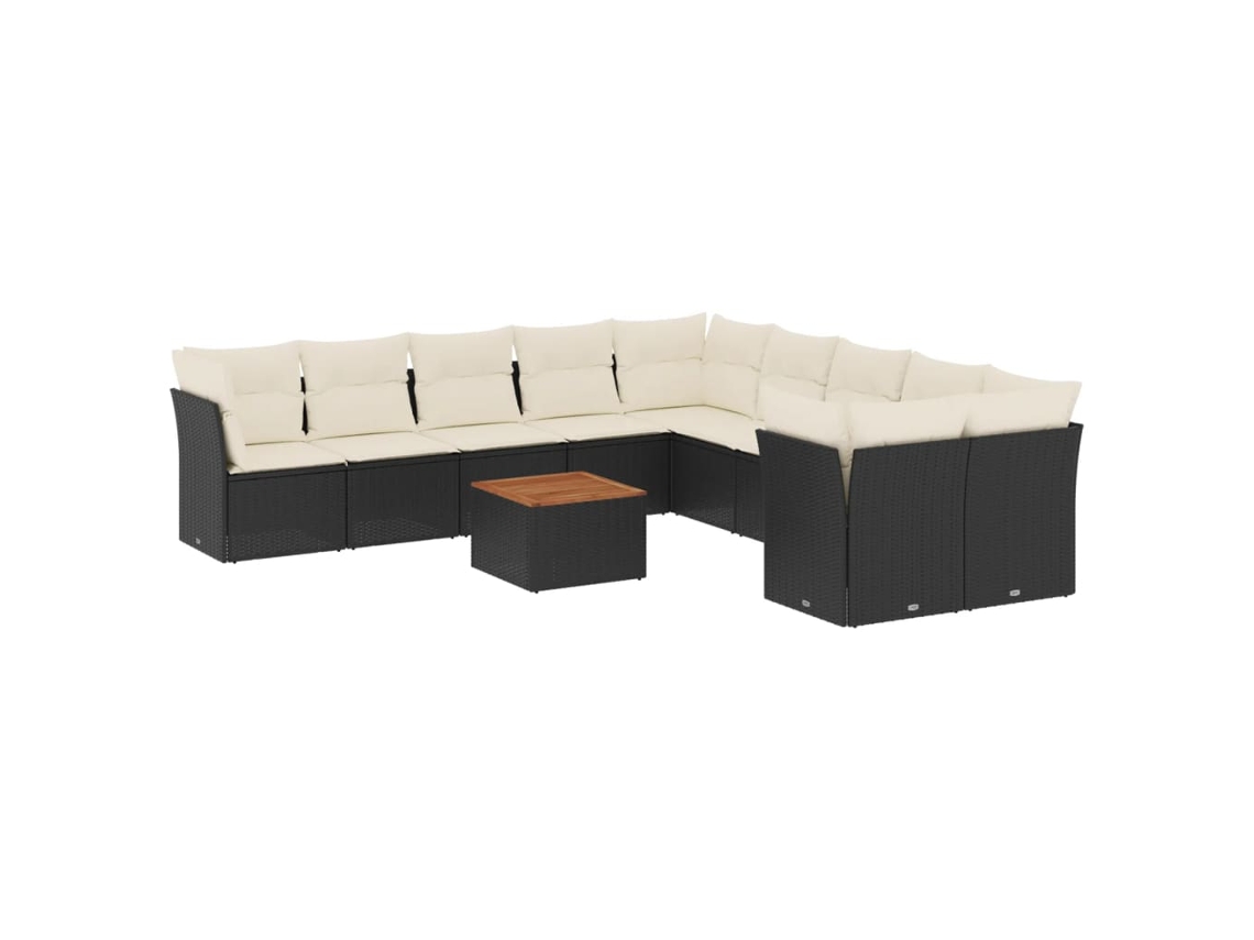 Conjunto de 11 Sofás de Jardim com Almofadões Vime Pe Preto MAISON EXCLUSIVE