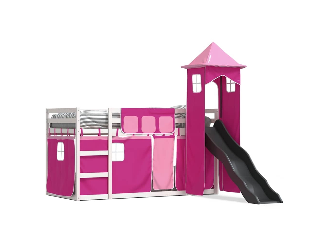 Beliche com Escorrega e Cortinas 90x200 Cm Rosa MAISON EXCLUSIVE