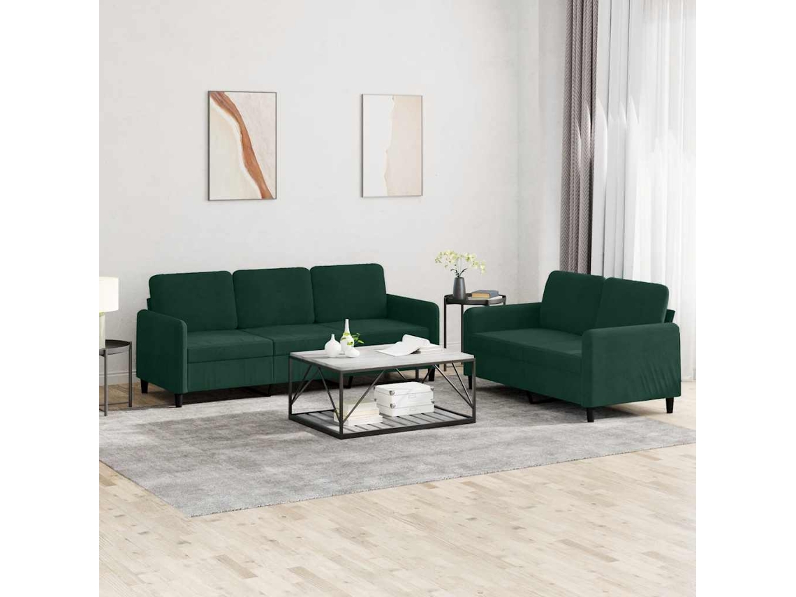 Vidaxl 2 Pcs Conjunto De Sofás Veludo Verde-escuro