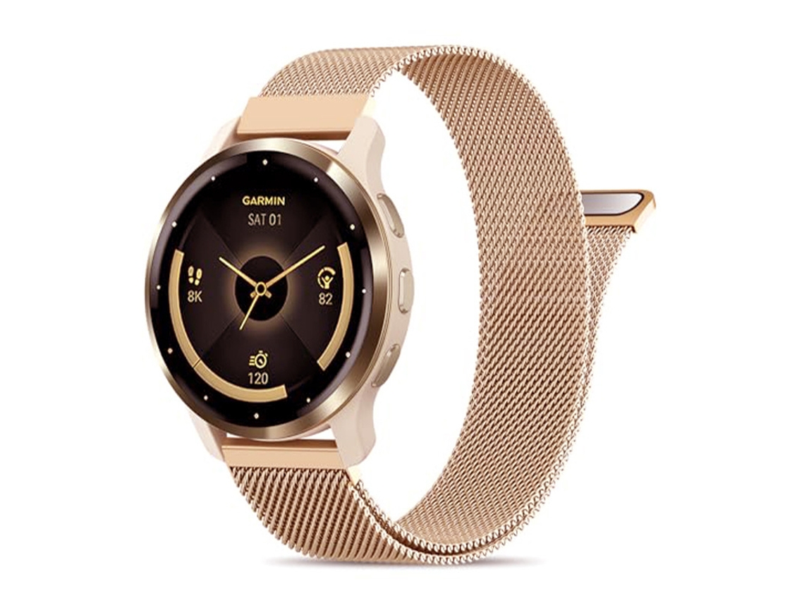 Pulseira Milanesa Em Metal Para Garmin Venu Forerunner 570/265/255 (22 Mm) Ouro Rosa Hexinyigjly