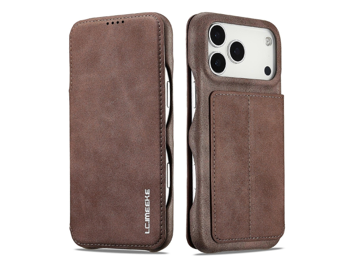 Capa De Couro Compatível Com Iphone 17 Pro Com Suporte E Porta-cartãoobjetos (cor Café)
