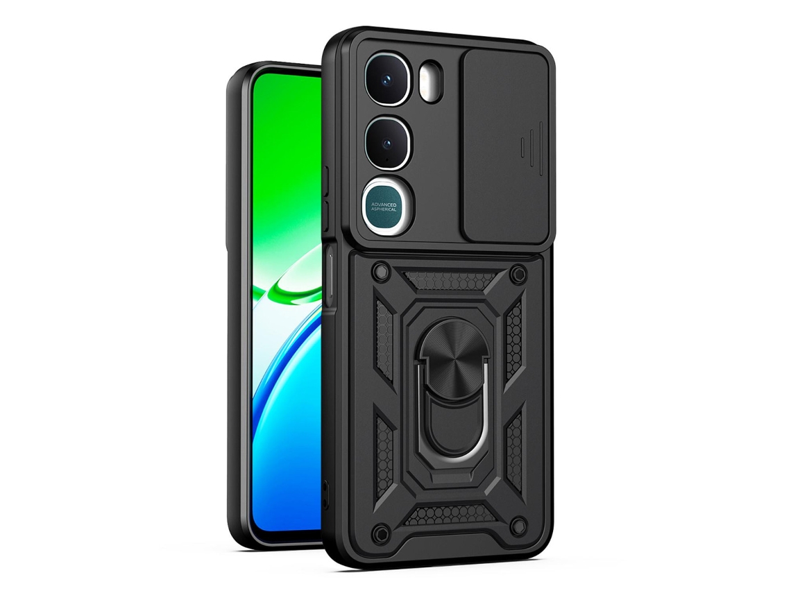 Capa Tumundosmartphone Protetora Resistente Com Anel Giratório Preta Para Vivo Y31 5g / Y21d