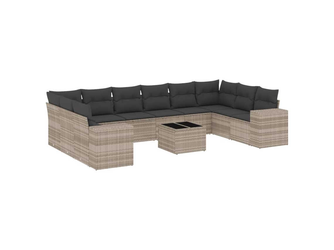 Conjunto de 11 Sofás de Jardim com Almofadões Vime Pe Cinzento MAISON EXCLUSIVE