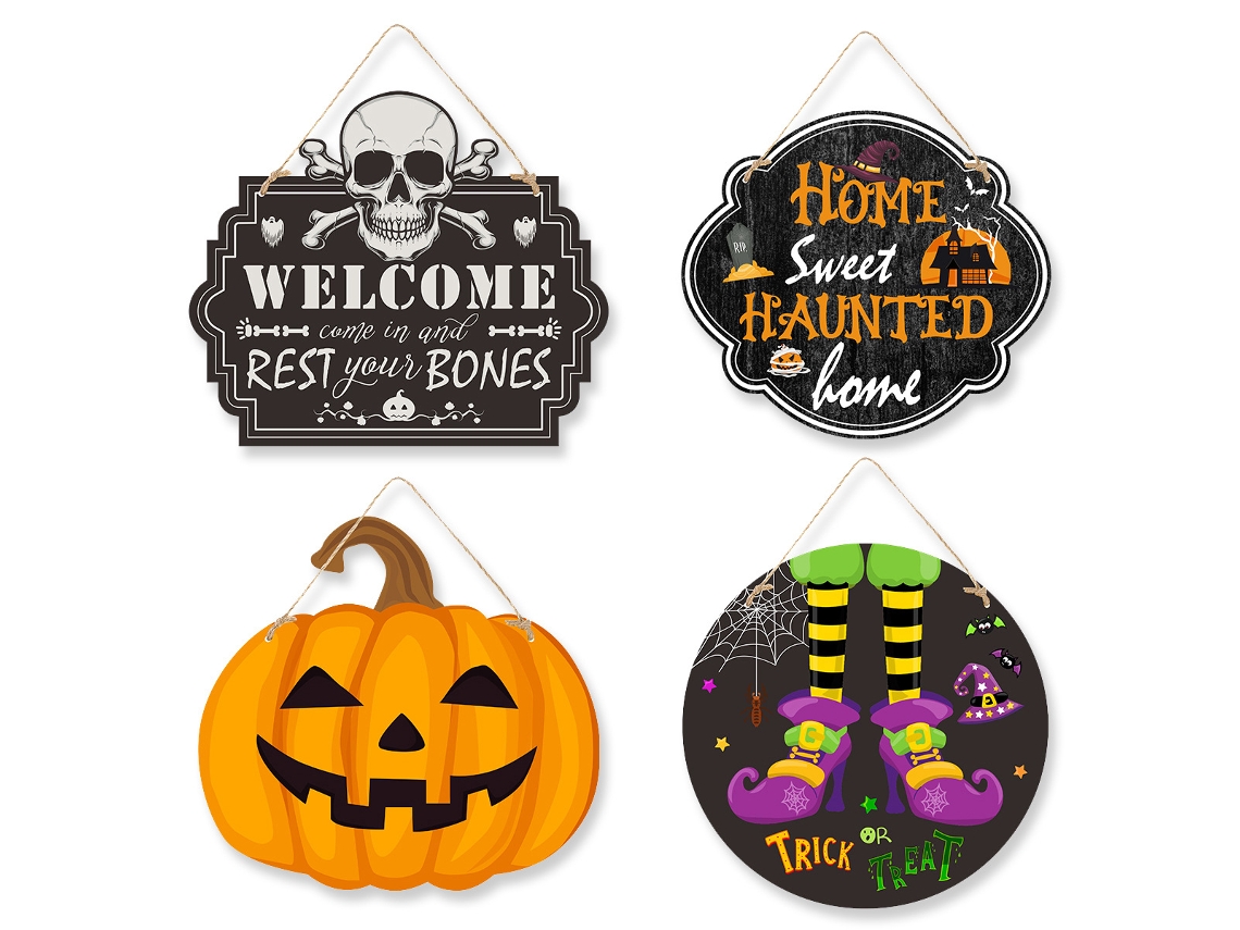 Placa Decorativa de Halloween em 4 Peças – Sinal de Papel Sangrento para Porta Enfeite Assustador para Festas NEVEANCE