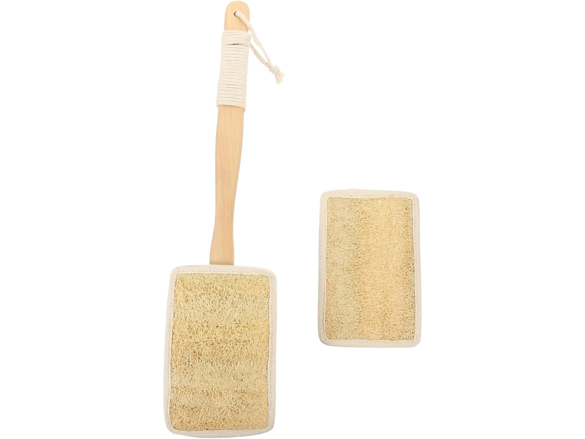Lurelia Pack De 2 Escovas De Banho Para Corpo E Rosto, Bucha Natural, Cabo Longo E Pega Ergonómica
