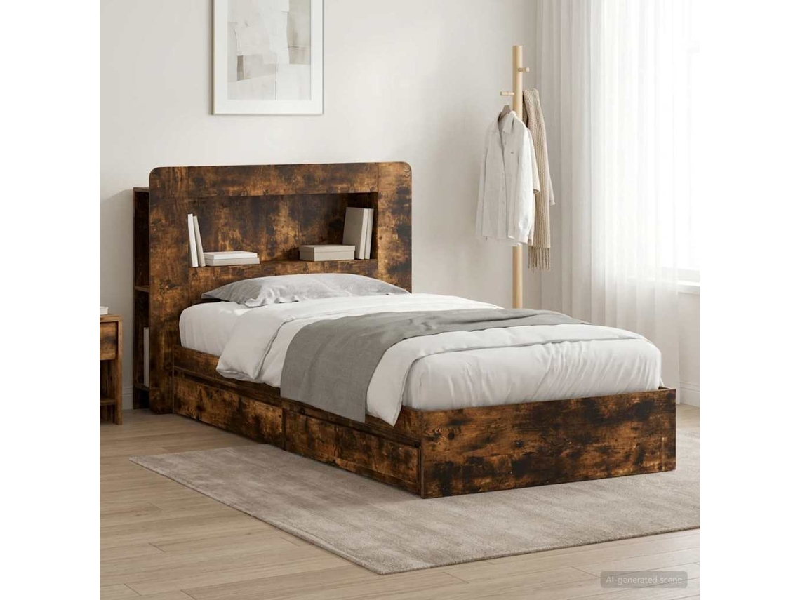 Vidaxl Estrutura de Cama com Armazenamento Carvalho Fumado 75 X 190 Cm
