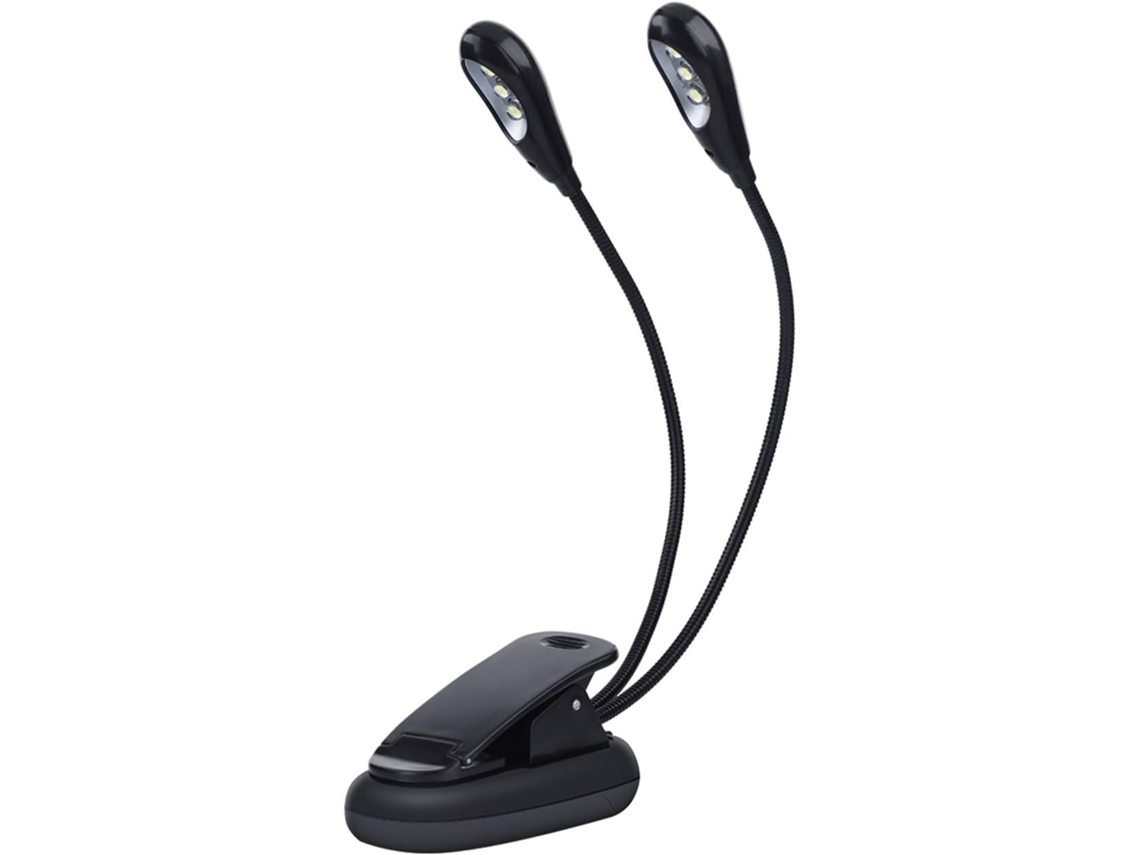 Luminária De Leitura Com Duas Cabeças E 6 Leds Ajustáveis, Luz Led Musical Portátil Para Livros, Estudo, Cama, Viagens E