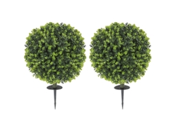Conjunto 2 Bolas Buxo Artificial Com Estaca Solo Interior Exterior Resistente Uv