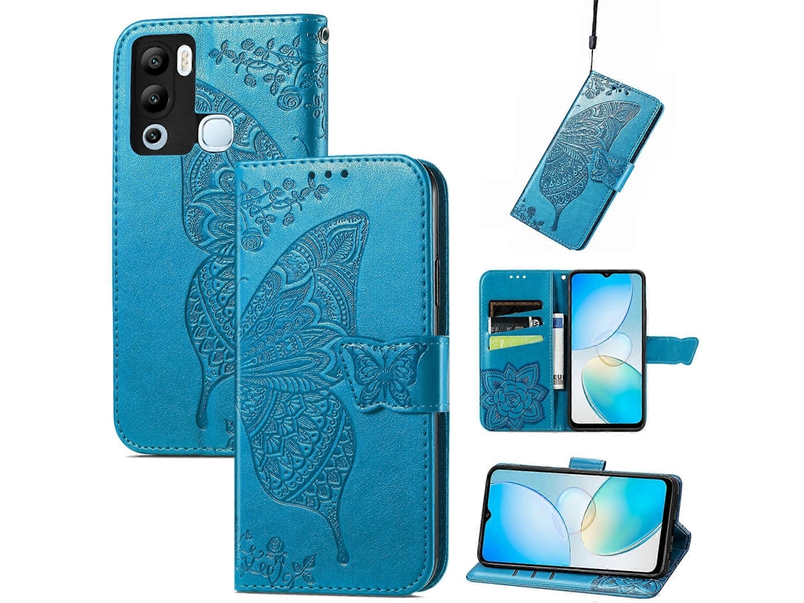 Capa De Couro Com Estampa De Borboleta E Flor Em Relevo Para Infinix Hot 12i