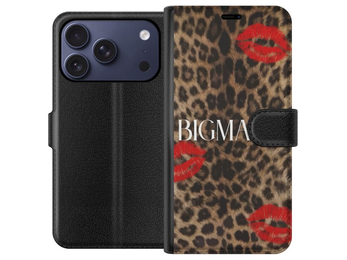 Capa Carteira Compatível Com Apple Iphone 17 Pro Com Estampa De Leopardo, Lábios Vermelhos E Texto. Design Moderno E Expressivo.