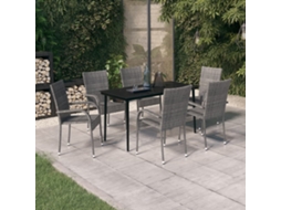 Vidaxl 7 Pcs Conjunto De Jantar Para Jardim Cinzento E Preto