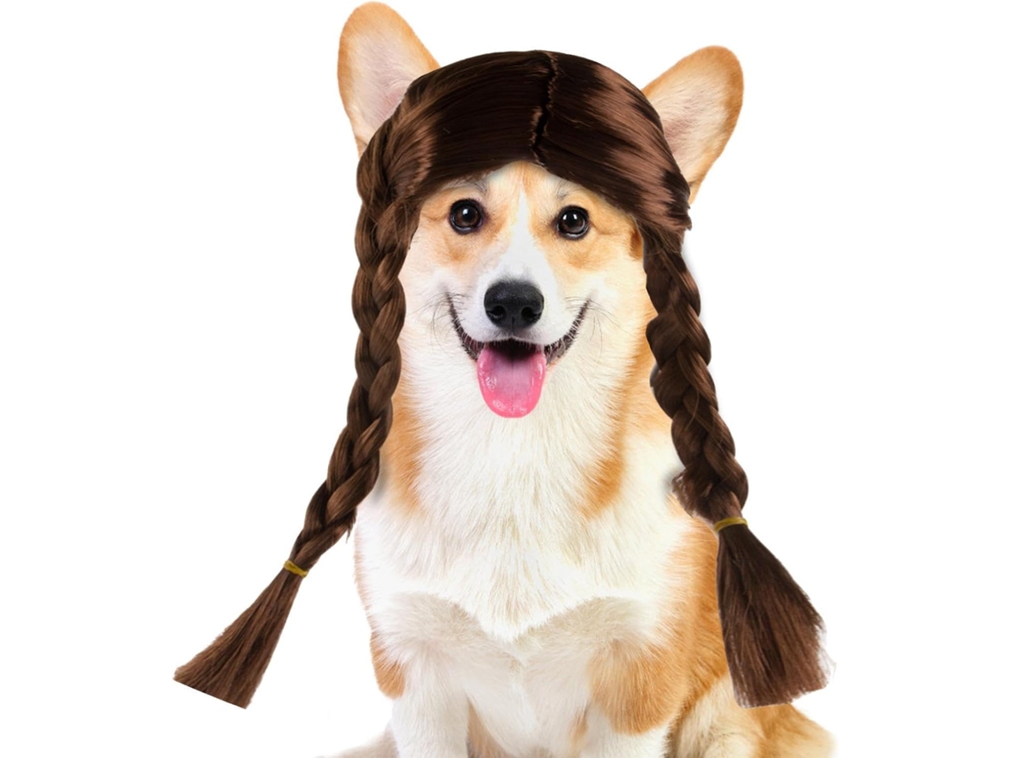 Perucas Longas De Pelo Duplo Cães Com Faixas Cabeça Ajustáveis