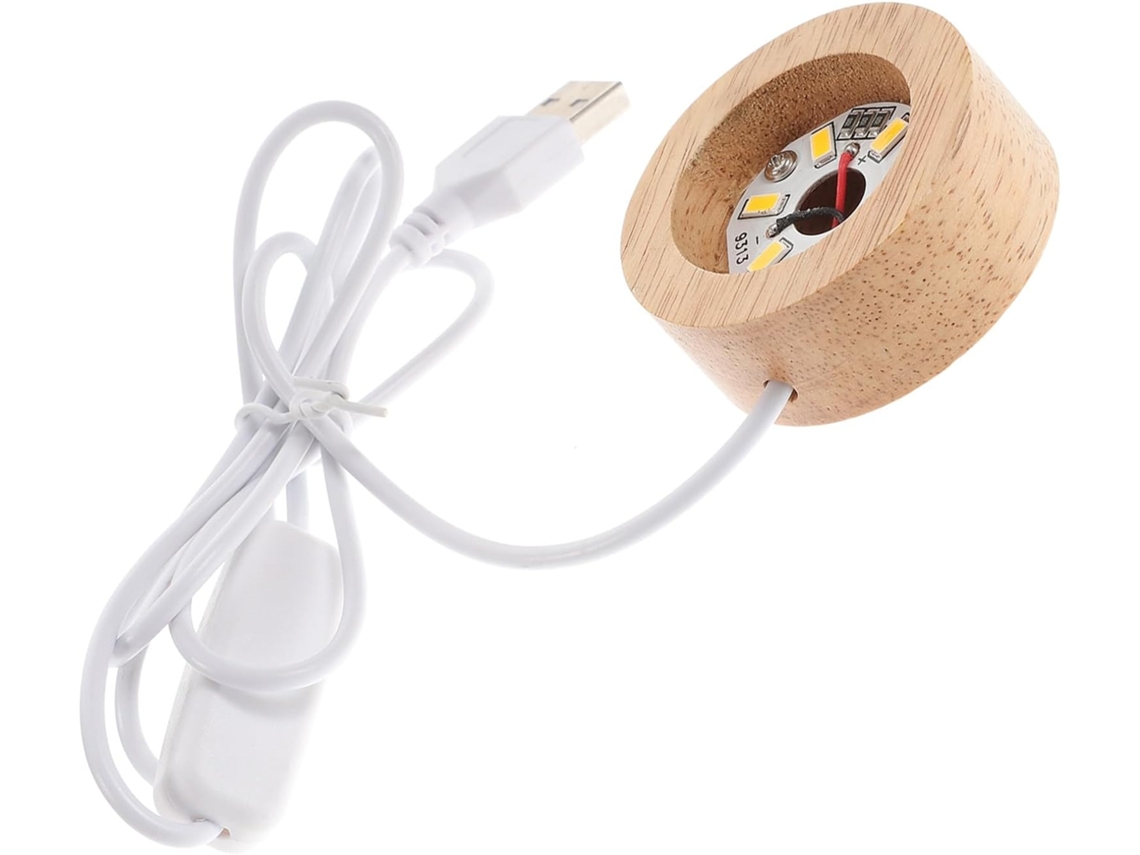 Base De Luz Toyvian Em Madeira Seringueira, 5cm De Largura, 2cm De Espessura, Led Branco Quente Recarregável Via Usb