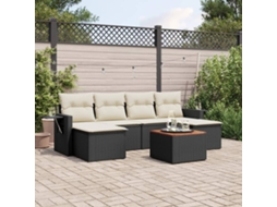 Vidaxl 7 Pcs Conjunto De Sofás P/ Jardim C/ Almofadões Vime Pe Preto