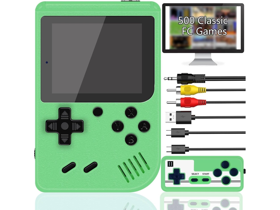 Console Portátil Retrô com 500 Títulos Clássicos, Tela de 3 Polegadas, Verde AQUAFORGE