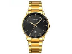 Relógio de Pulso de Moda Masculina À Prova DÁgua Analógico Quartzo Data Pulseira de Aço Inoxidável-Dourado