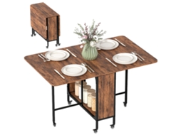 Mesa Extensível Dobrável de Cozinha, Sala de Jantar Sobre Rodas para Até 6 Pessoas, Prateleira Integrada de 6 Rodas, Marrom