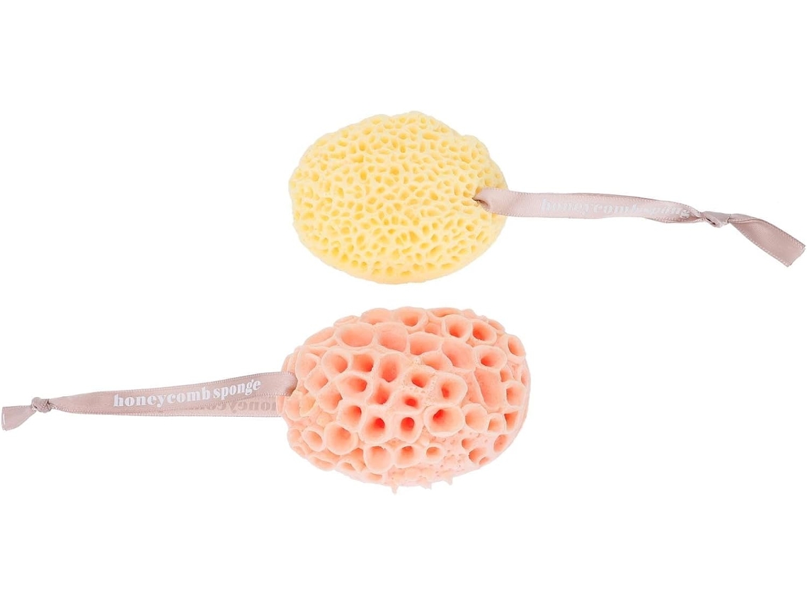 Conjunto de 2 esponjas de banho para meninos e meninas, com design em formato Mel Favor e esferas esfoliantes Macias.