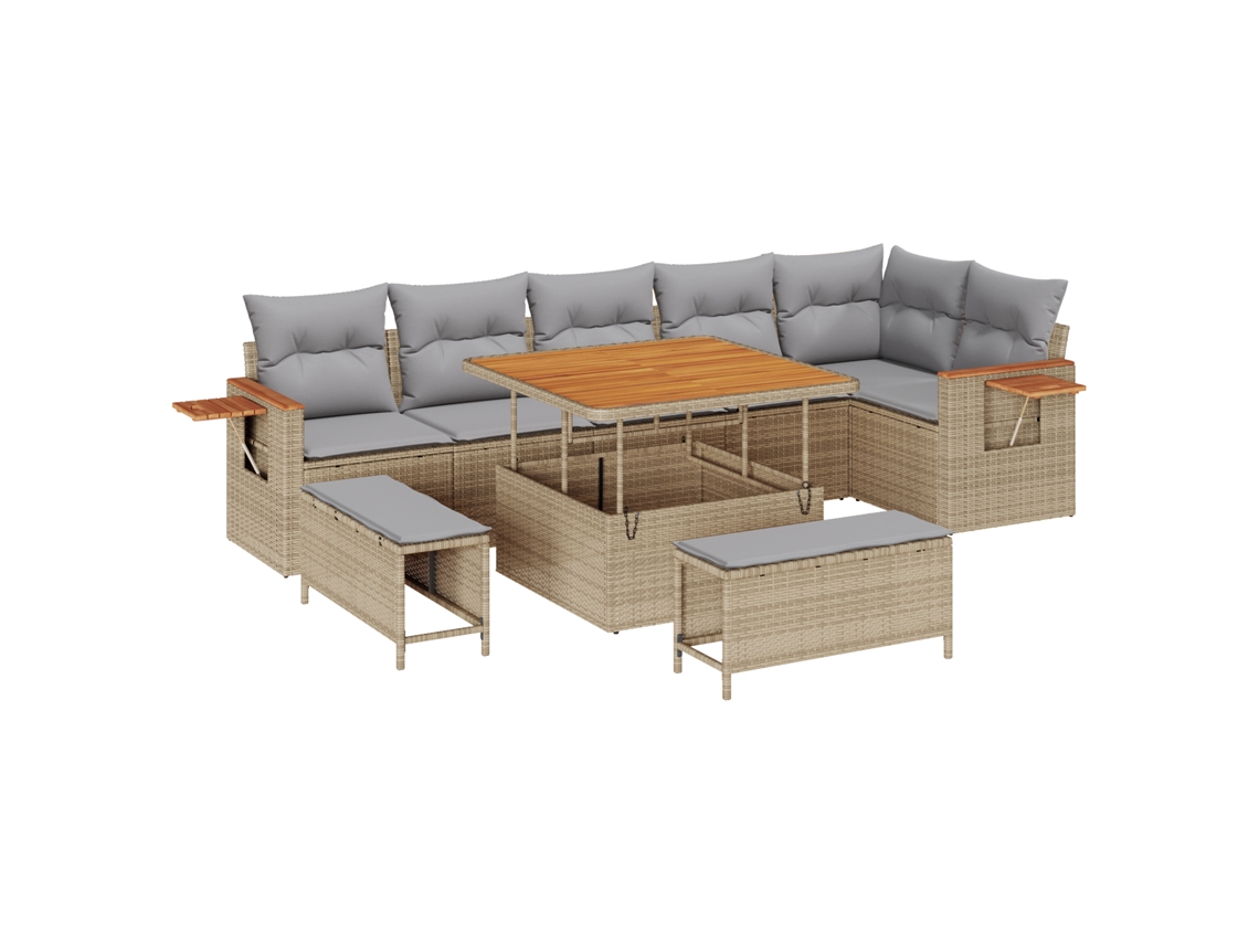 Conjunto 9 Sofá De Jardim Vidaxl Bege Vime Pe (100 X 100 X 71 Cm)