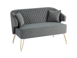 Sofá de 2 Lugares em Veludo com 2 Almofadas e Pés de Aço Dourado LAMAISON (124x69x76 cm) Cinza
