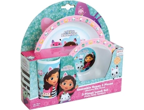 Fun House Gabby And The Magic House Refeição Conjunto Incluindo 1 Vidro De 220 Ml, 1 Prato Ø 22 Cm E 1 Taça Ø 16 Cm Para Microondas