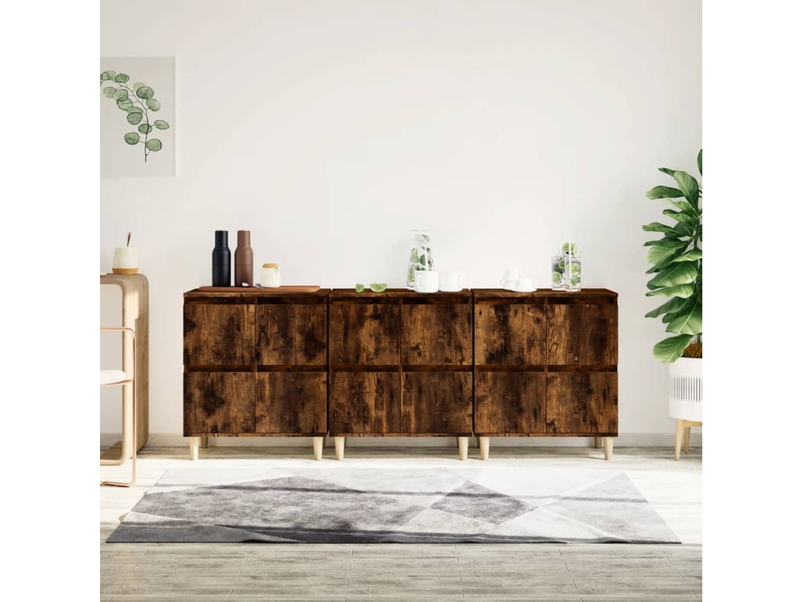 Vidaxl Aparadores 3 Pcs 60x35x70 Cm Derivados Madeira Carvalho Fumado