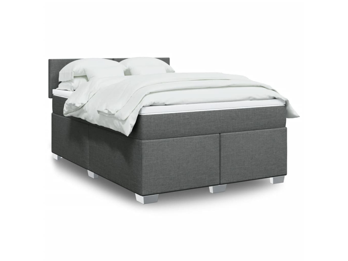 Vidaxl Cama Com Molas/colchão 140x200 Cm Tecido Cinzento-escuro