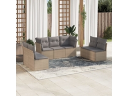 Vidaxl 7 Pcs Conjunto De Sofás P/ Jardim Com Almofadões Vime Pe Bege