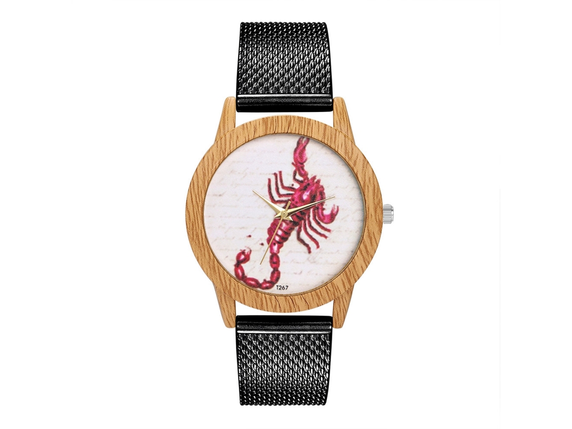 Relógio de pulso analógico de quartzo com pulseira de malha para homens e mulheres, preto.