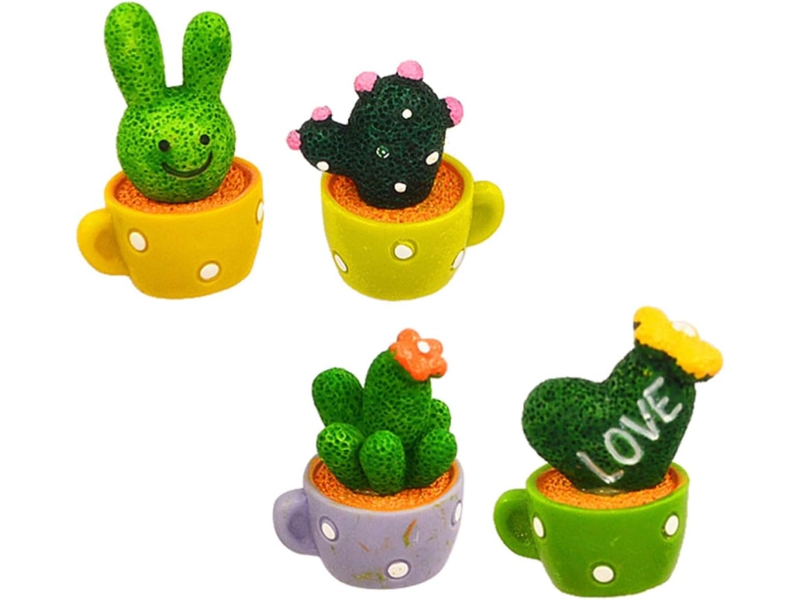 Pretyzoom Conjunto De 4 Ímãs Geladeira Em Resina Com Cactos E Suculentas