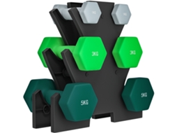 Conjunto de Halteres MEXUS com Suporte, 6 Halteres para Treinamento Físico, 2 x 1 Kg, 2 x 3 Kg, 2 x 5 Kg