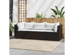 Vidaxl 3 Pcs Conjunto Lounge Jardim C/ Almofadões Vime Pe Castanho