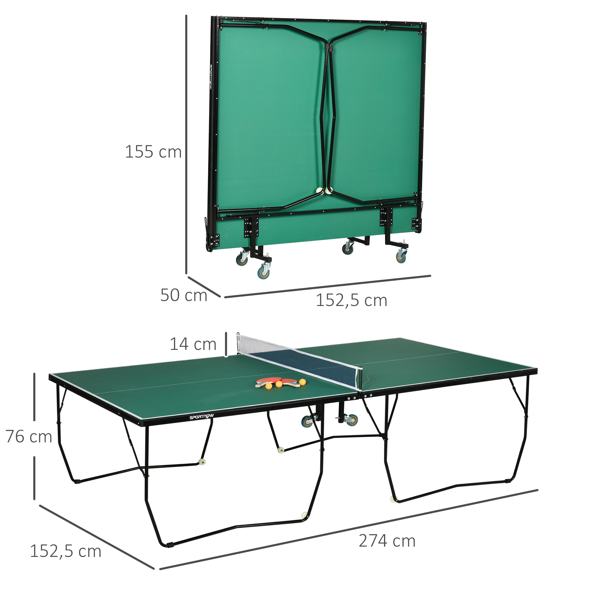 SPORTNOW Mesa de Ping Pong Dobrável com Rodas para Interior e Exterior  Tamanho Padrão com Rede Raquetes e Bolas 274x152,5x76 cm Azul