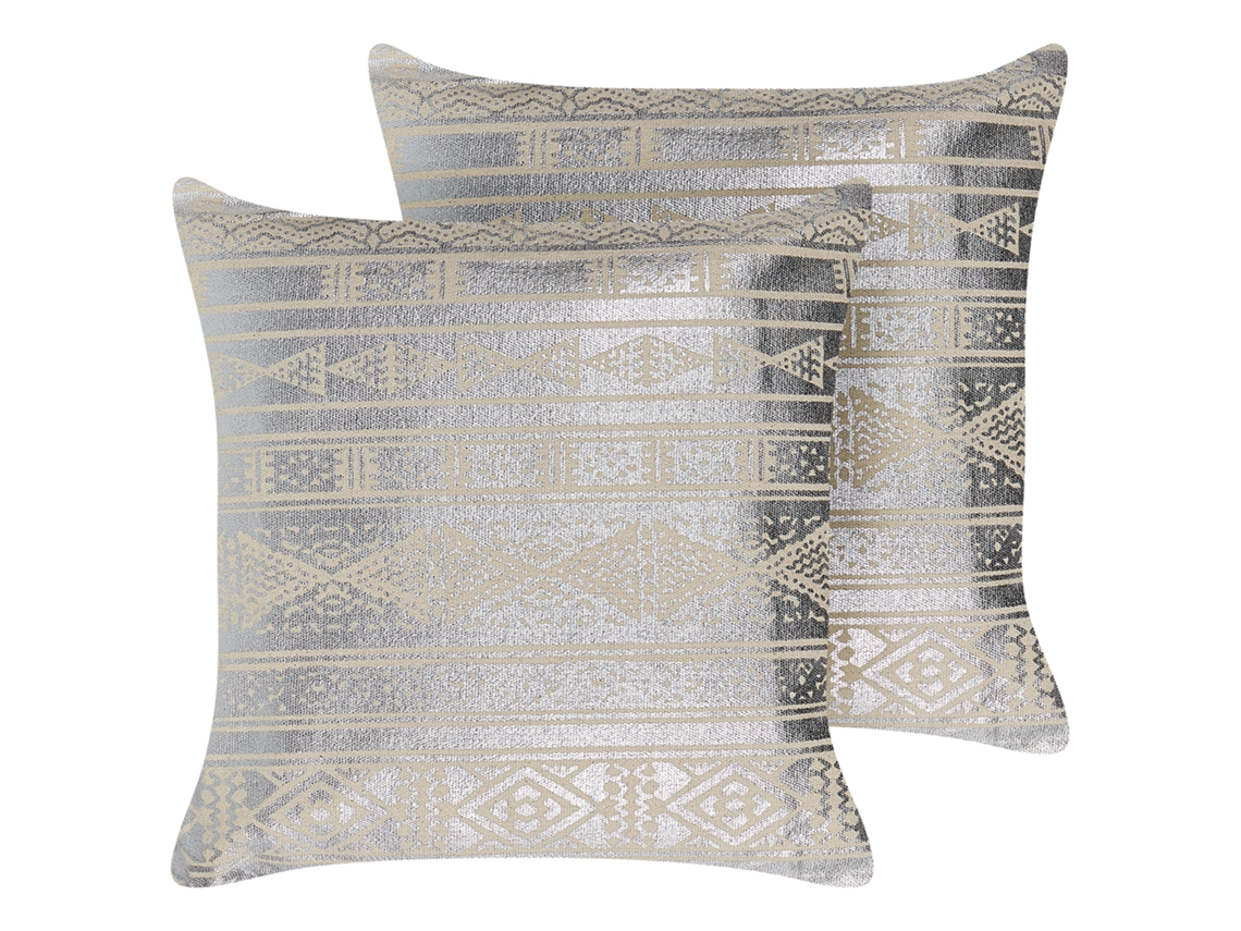 Conjunto de 2 almofadas BELIANI Oujda de Algodão Prateado 50x50x15