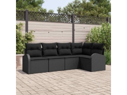 Vidaxl Conjunto De Sofá De Jardim 5 Unid. Preto Vime Pe
